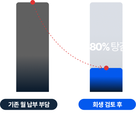 기존 월 납부 부담 vs 회생 검토 후 약 80% 탕감
